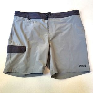 Duluth Trading Co Men's 44 Grey Black Drawstring Hook & Loop Fly Board Shorts